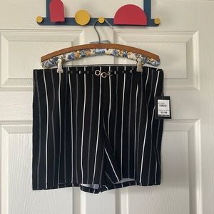 Black and white striped pull-on shorts